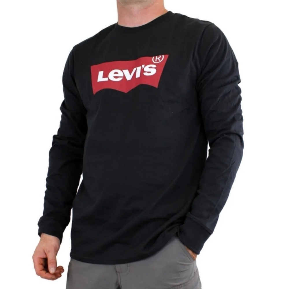 NWT 🏔️🥾🌲 LEVI’S BLACK/RED LONG SLEEVE 100% COTTON RED TAG LOGO TSHIRT Mens XL - Picture 1 of 13